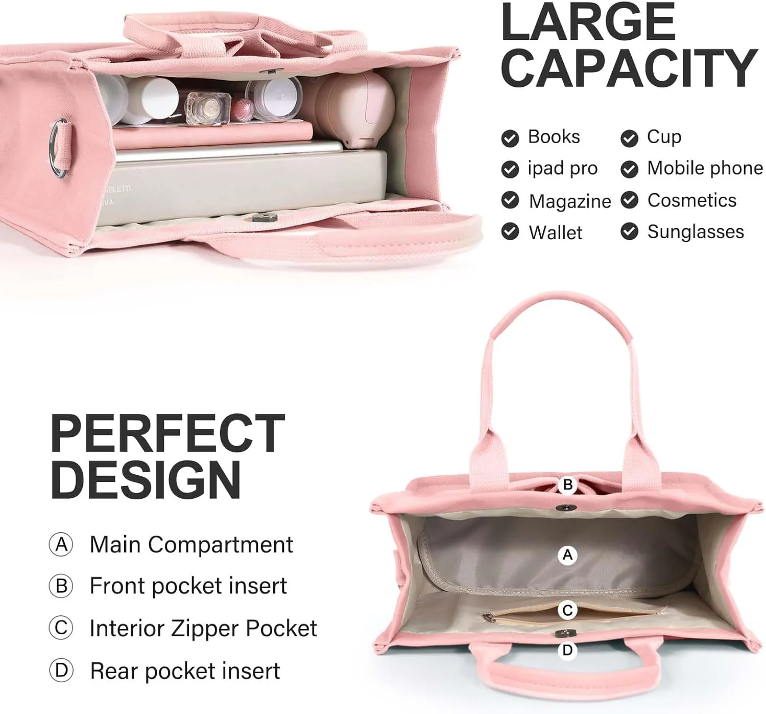 Ayieyill Canvas Tote Bag for Women with Pockets Crossbody Bag Tote Shoulder Handbags Casual Work Bags Everything Tote Bag