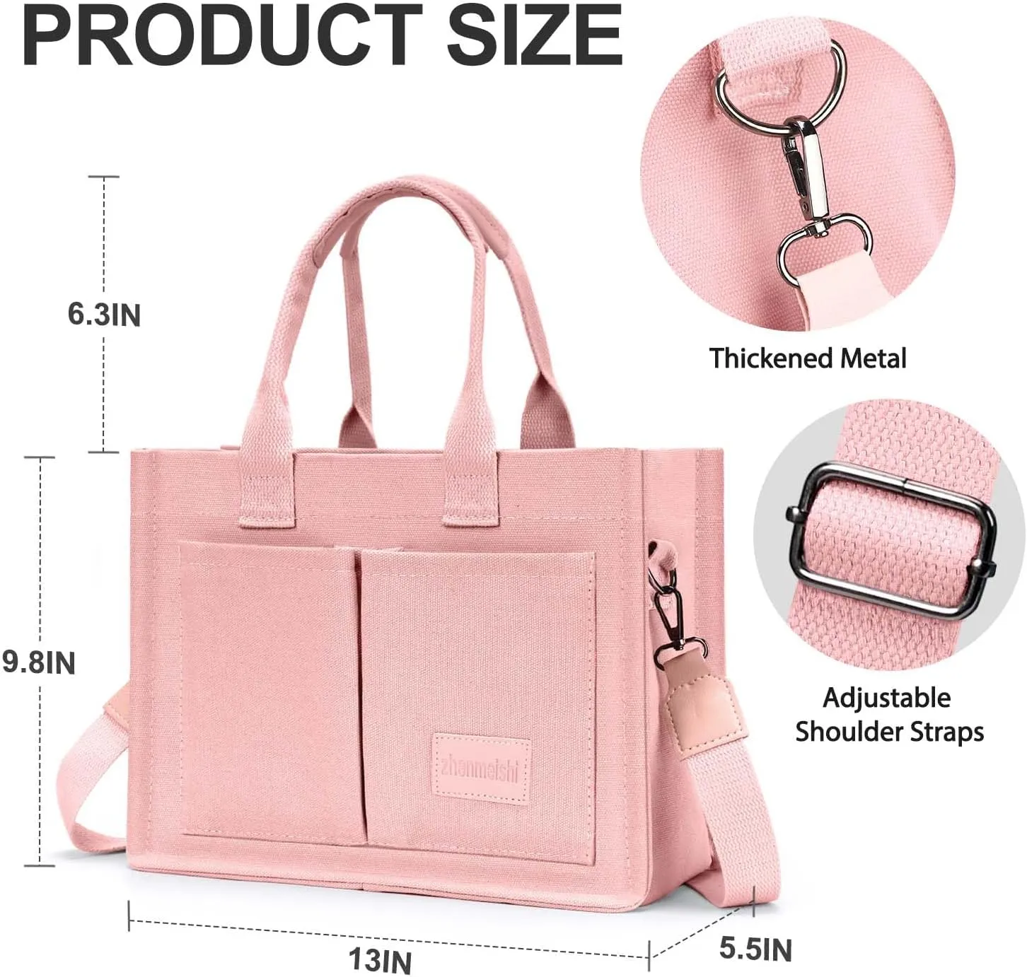 Ayieyill Canvas Tote Bag for Women with Pockets Crossbody Bag Tote Shoulder Handbags Casual Work Bags Everything Tote Bag
