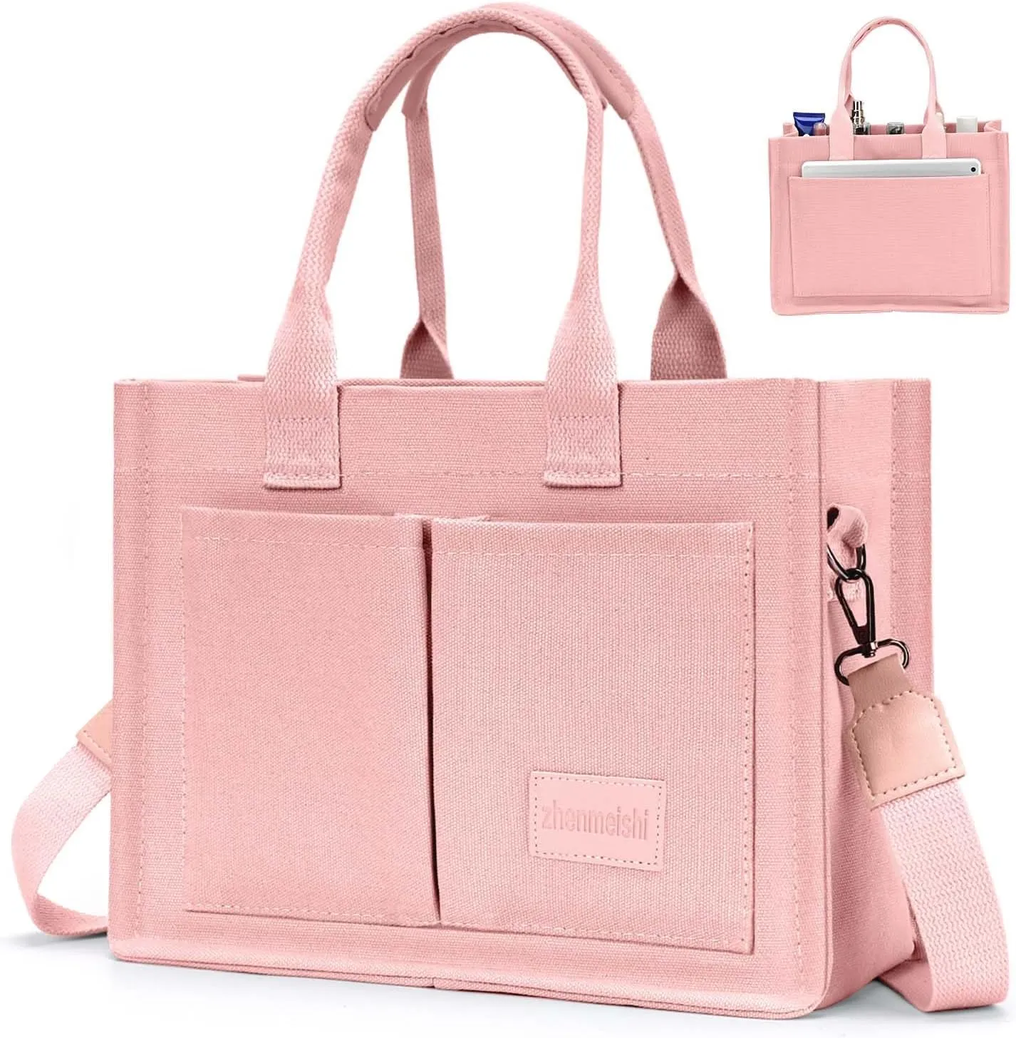 Ayieyill Canvas Tote Bag for Women with Pockets Crossbody Bag Tote Shoulder Handbags Casual Work Bags Everything Tote Bag