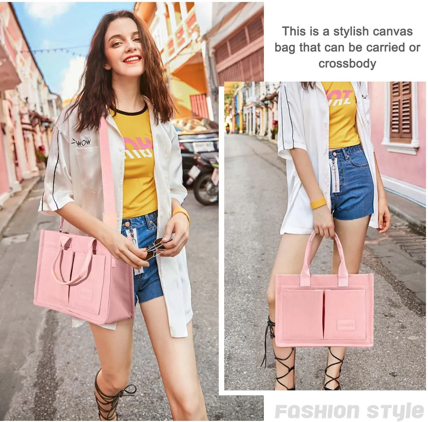 Ayieyill Canvas Tote Bag for Women with Pockets Crossbody Bag Tote Shoulder Handbags Casual Work Bags Everything Tote Bag