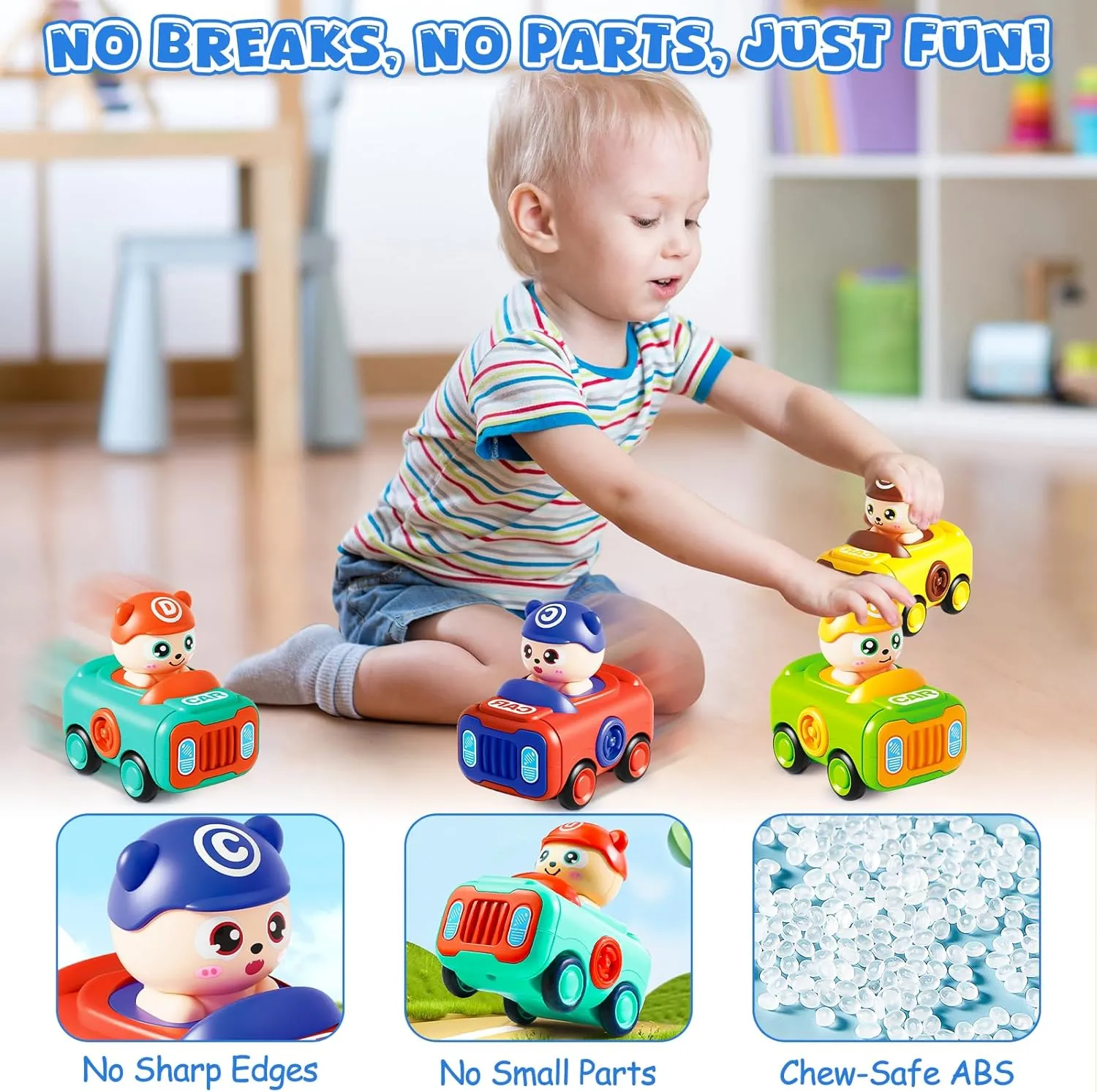Baby Car Toys for Toddler 1-3, 4PCS Press to Go Push Car, Infant Play Whistle Vehicle Toy Set for 12-18 Months, 1st Birthday Christmas Easter Gifts for 1-2 Years Old Boys