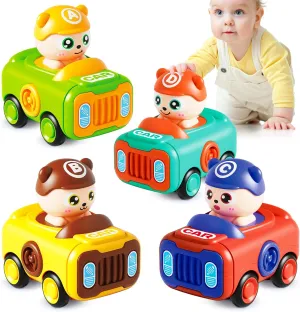 Baby Car Toys for Toddler 1-3, 4PCS Press to Go Push Car, Infant Play Whistle Vehicle Toy Set for 12-18 Months, 1st Birthday Christmas Easter Gifts for 1-2 Years Old Boys