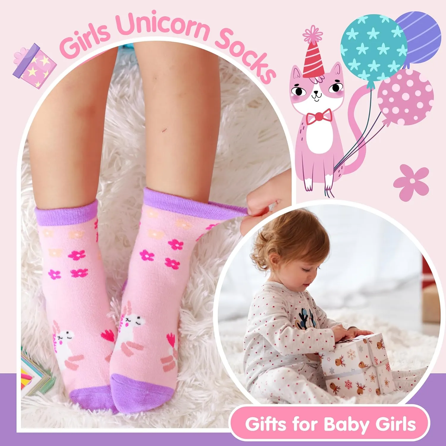 Baby Girls Toddlers Grips Socks 12 Pairs Kids Anti Slip Non Skid Animal Funny Cartoon Crew Breathable Cotton Socks