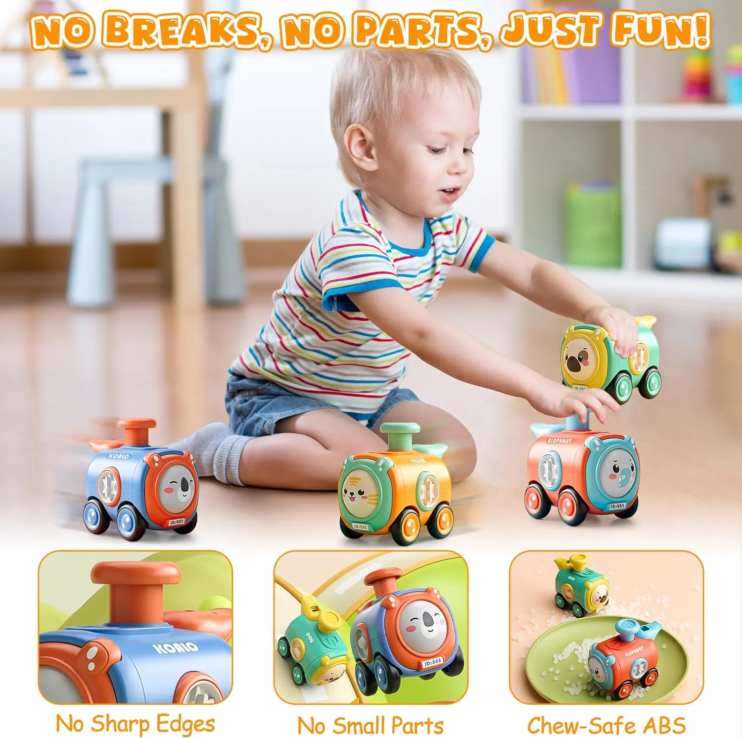 Baby Train Car Toys for Toddler 1-3, 4PCS Press to Go Push Car, Infant Play Whistle Vehicle Toy Set for 12-18 Months, 1st Birthday Christmas Easter Gifts for 1-2 Years Old Boys