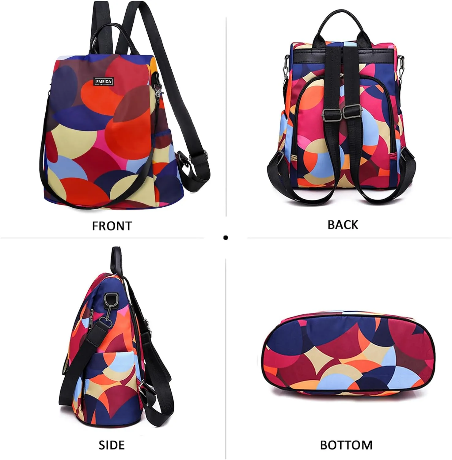 Backpack for Women Anti Theft Back Pack Purse Waterproof Nylon Backpack for College Bookbag Fashion Travel Shoulder Bag Colorful Polka Dots