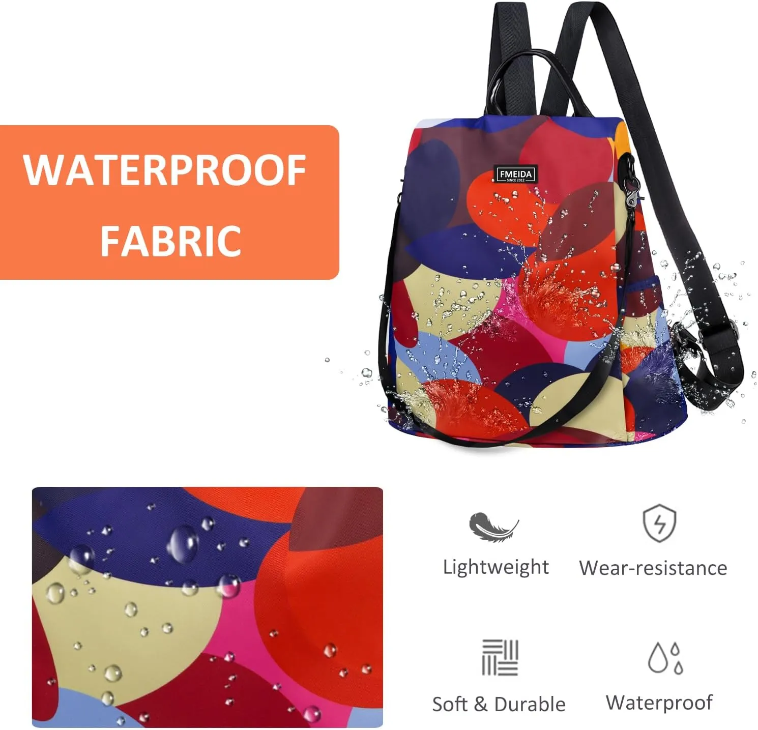 Backpack for Women Anti Theft Back Pack Purse Waterproof Nylon Backpack for College Bookbag Fashion Travel Shoulder Bag Colorful Polka Dots