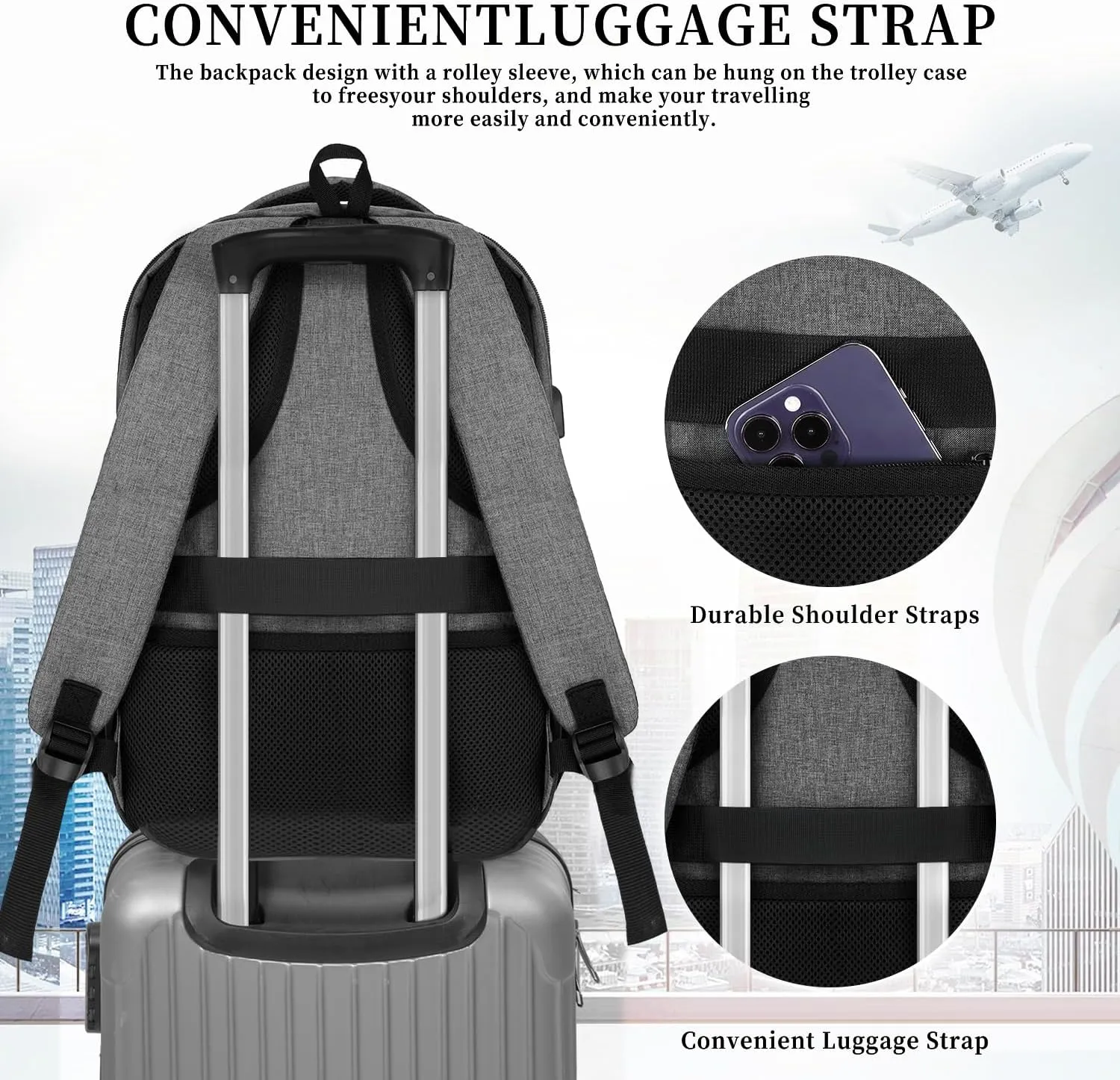 Backpack for Women Men, School Backpack for Boys Girls Teens, Work Computer BookBag, 15.6 inch Laptop Water Resistant Anti Theft Backpack Gifts for men women, Grey