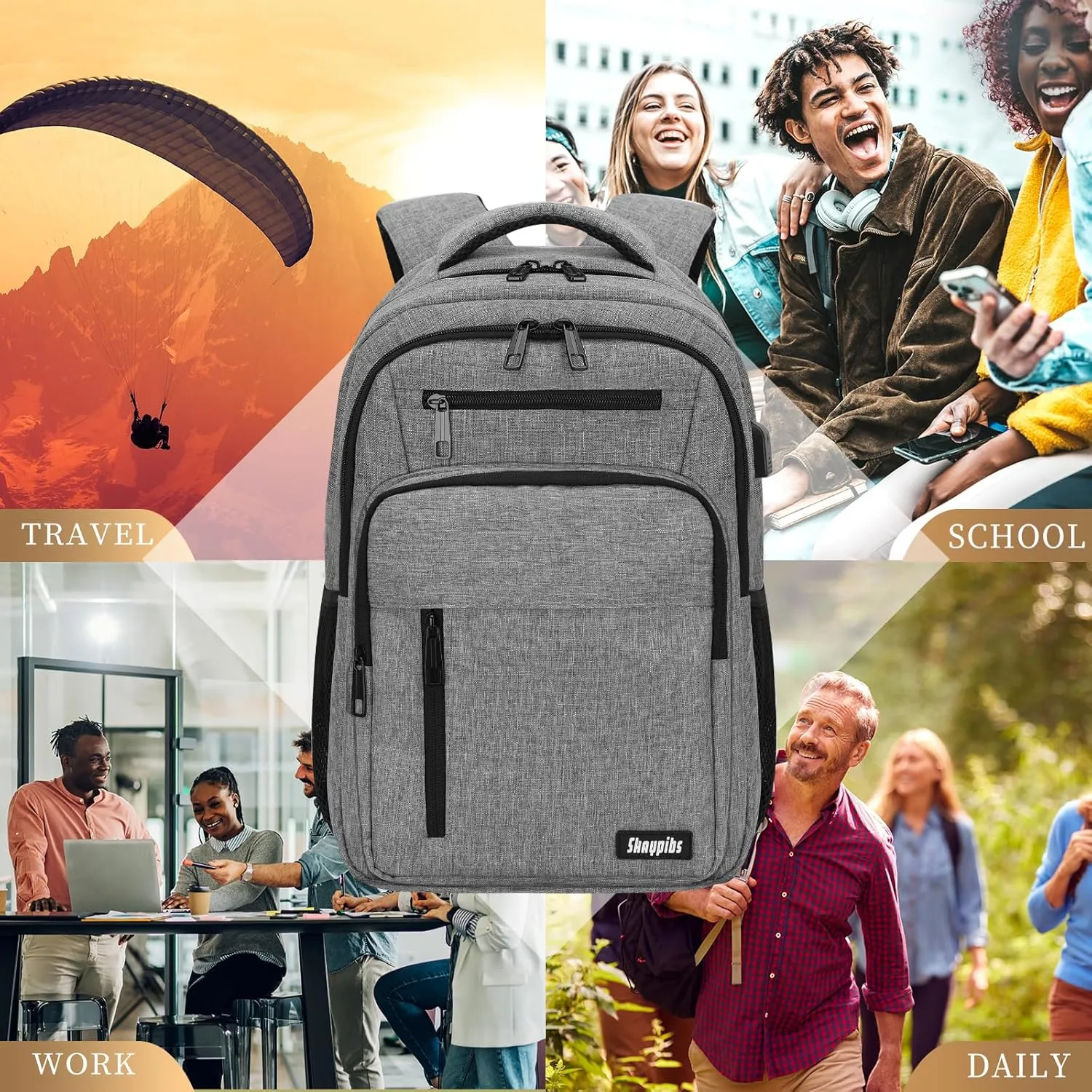 Backpack for Women Men, School Backpack for Boys Girls Teens, Work Computer BookBag, 15.6 inch Laptop Water Resistant Anti Theft Backpack Gifts for men women, Grey