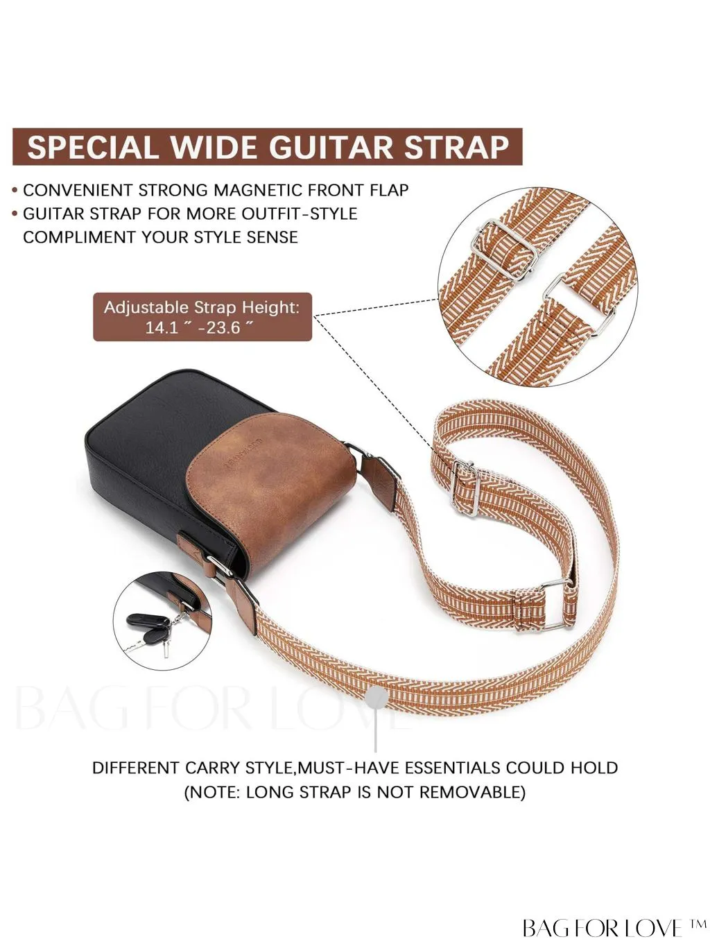 BagForLove - BOSTANTEN Stylish Leather Phone Wallet Crossbody Bags with Adjustable Guitar Strap for Women