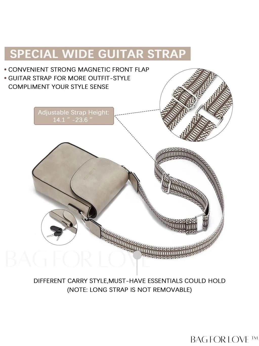 BagForLove - BOSTANTEN Stylish Leather Phone Wallet Crossbody Bags with Adjustable Guitar Strap for Women