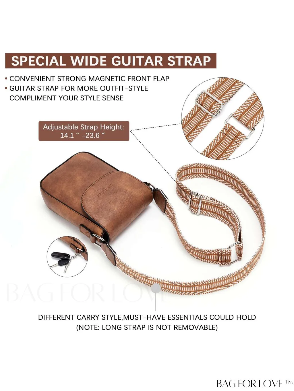 BagForLove - BOSTANTEN Stylish Leather Phone Wallet Crossbody Bags with Adjustable Guitar Strap for Women
