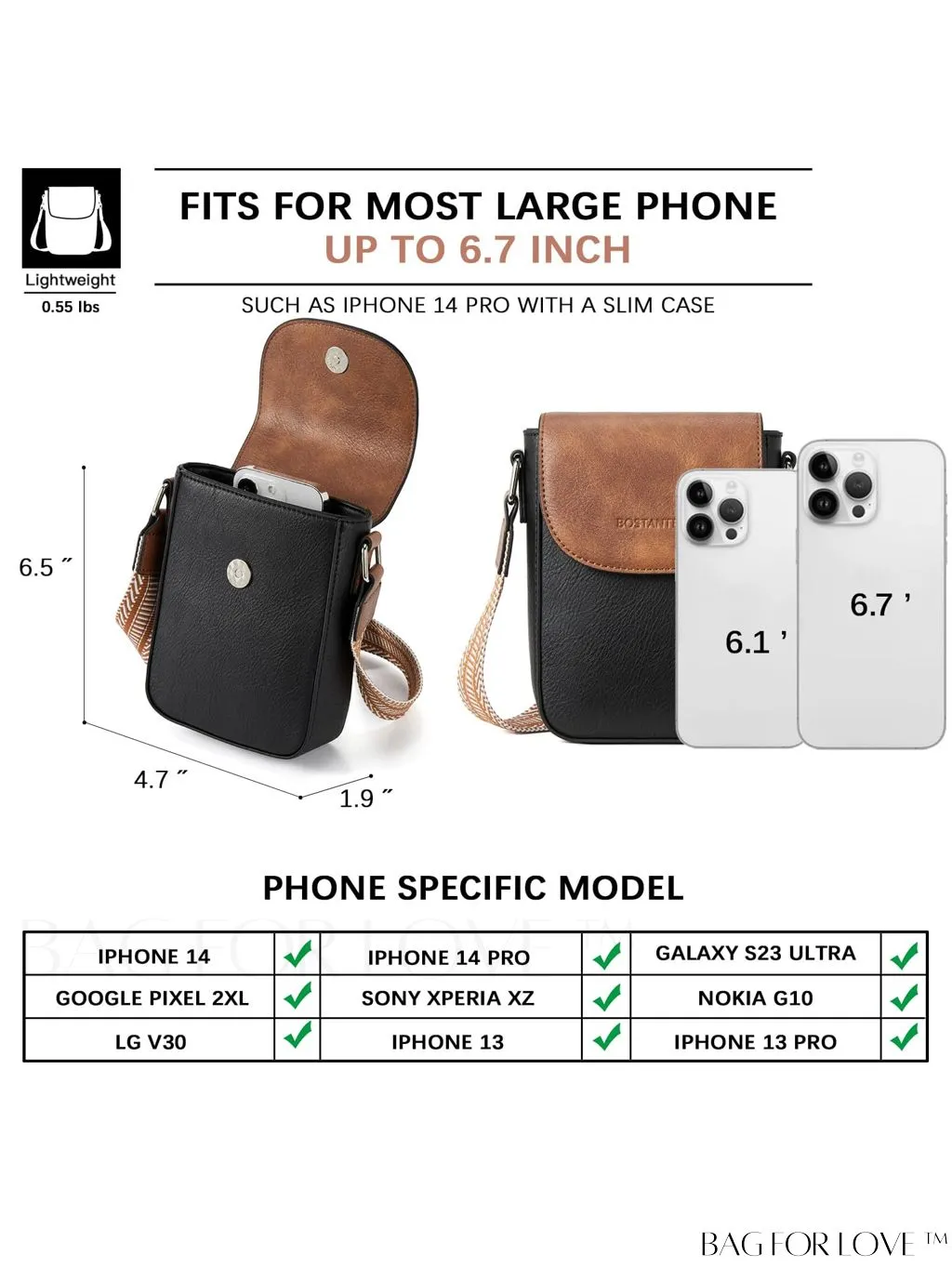 BagForLove - BOSTANTEN Stylish Leather Phone Wallet Crossbody Bags with Adjustable Guitar Strap for Women