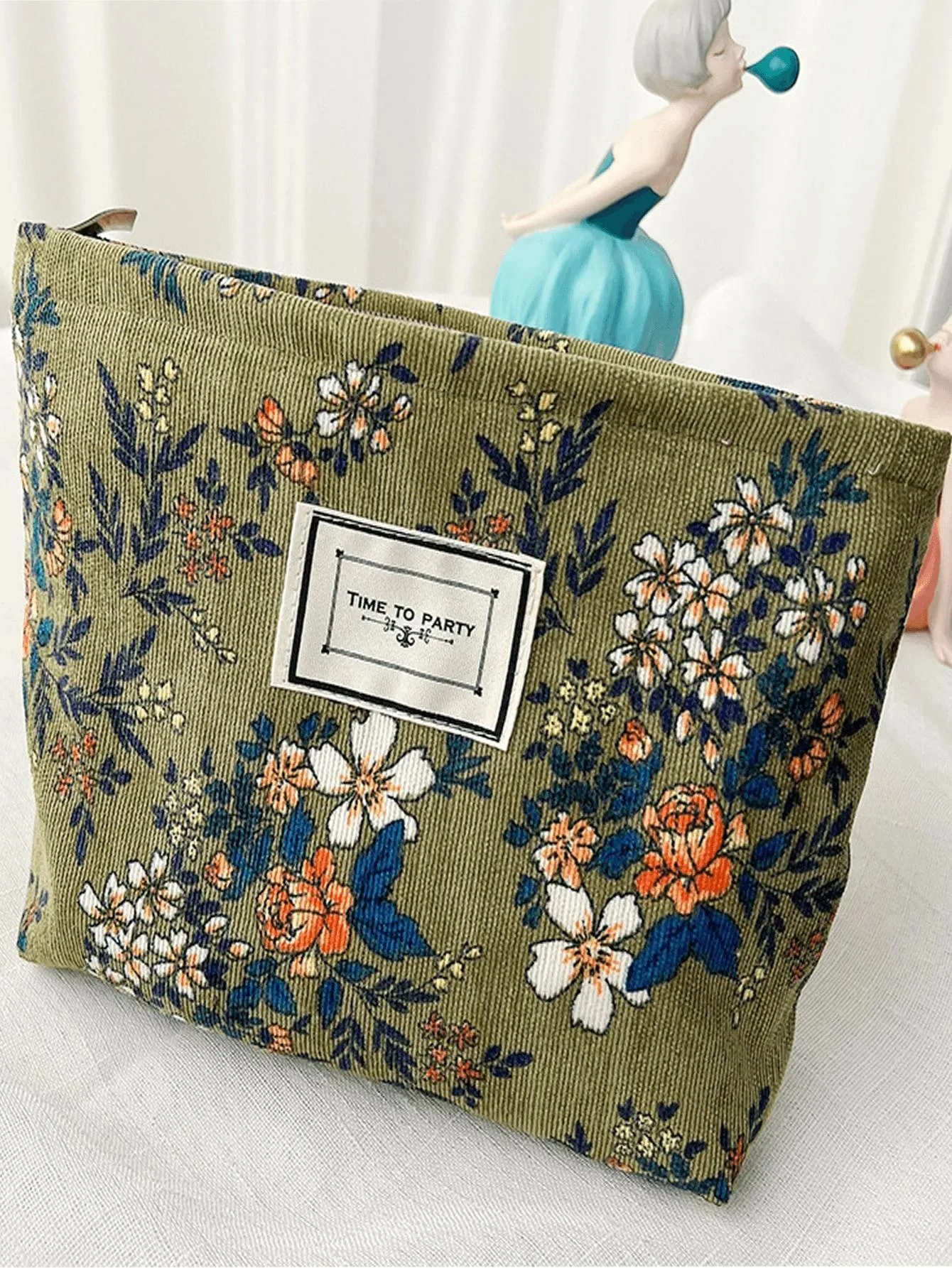 BagForLove - Retro Inspired Makeup Pouch in Army Green with Floral Accents