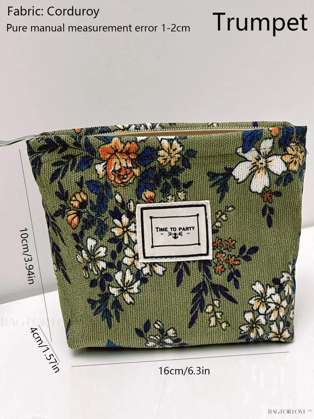 BagForLove - Retro Inspired Makeup Pouch in Army Green with Floral Accents