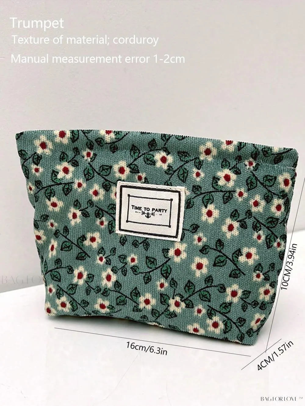 BagForLove - Retro Inspired Makeup Pouch in Army Green with Floral Accents