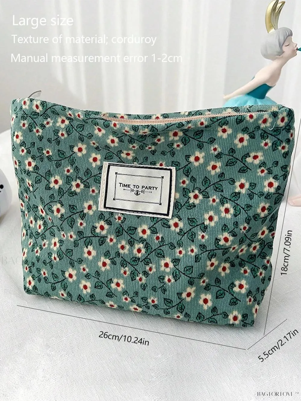 BagForLove - Retro Inspired Makeup Pouch in Army Green with Floral Accents