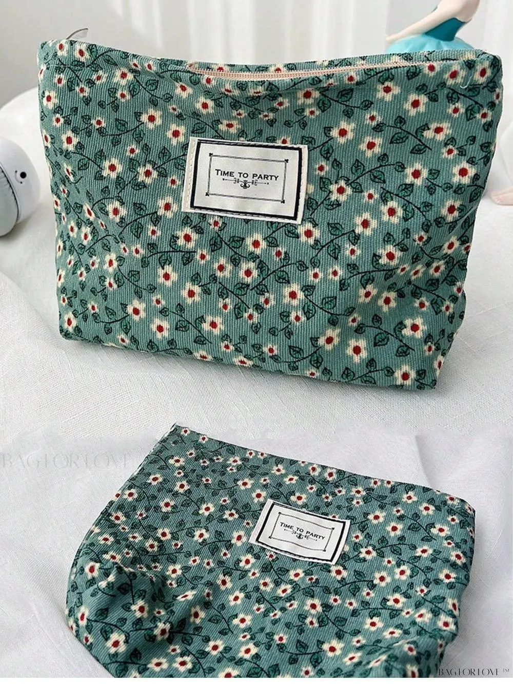 BagForLove - Retro Inspired Makeup Pouch in Army Green with Floral Accents