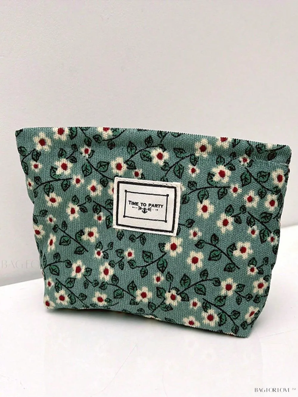 BagForLove - Retro Inspired Makeup Pouch in Army Green with Floral Accents