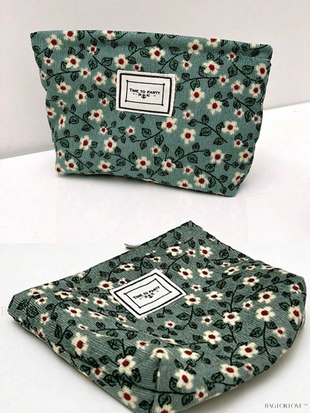 BagForLove - Retro Inspired Makeup Pouch in Army Green with Floral Accents