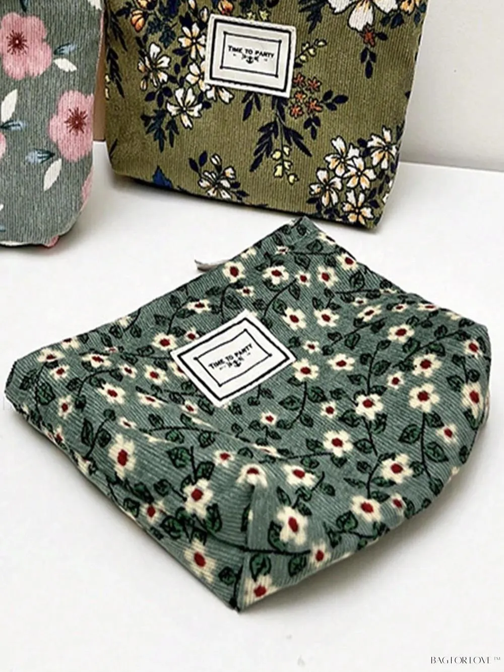 BagForLove - Retro Inspired Makeup Pouch in Army Green with Floral Accents
