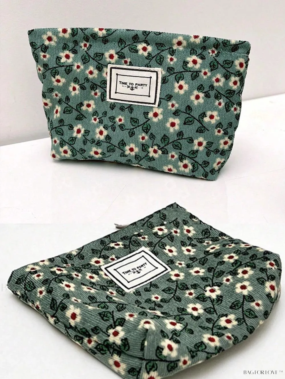 BagForLove - Retro Inspired Makeup Pouch in Army Green with Floral Accents