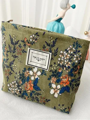 BagForLove - Retro Inspired Makeup Pouch in Army Green with Floral Accents