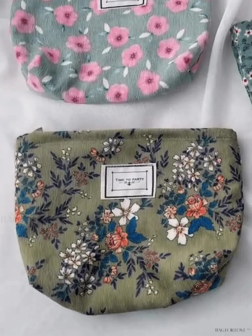 BagForLove - Retro Inspired Makeup Pouch in Army Green with Floral Accents