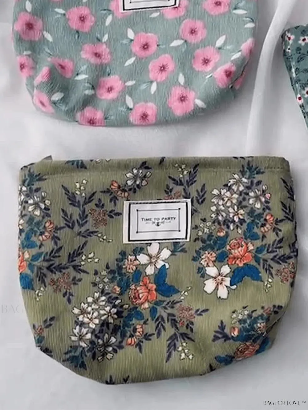 BagForLove - Retro Inspired Makeup Pouch in Army Green with Floral Accents