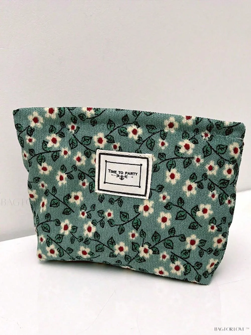 BagForLove - Retro Inspired Makeup Pouch in Army Green with Floral Accents