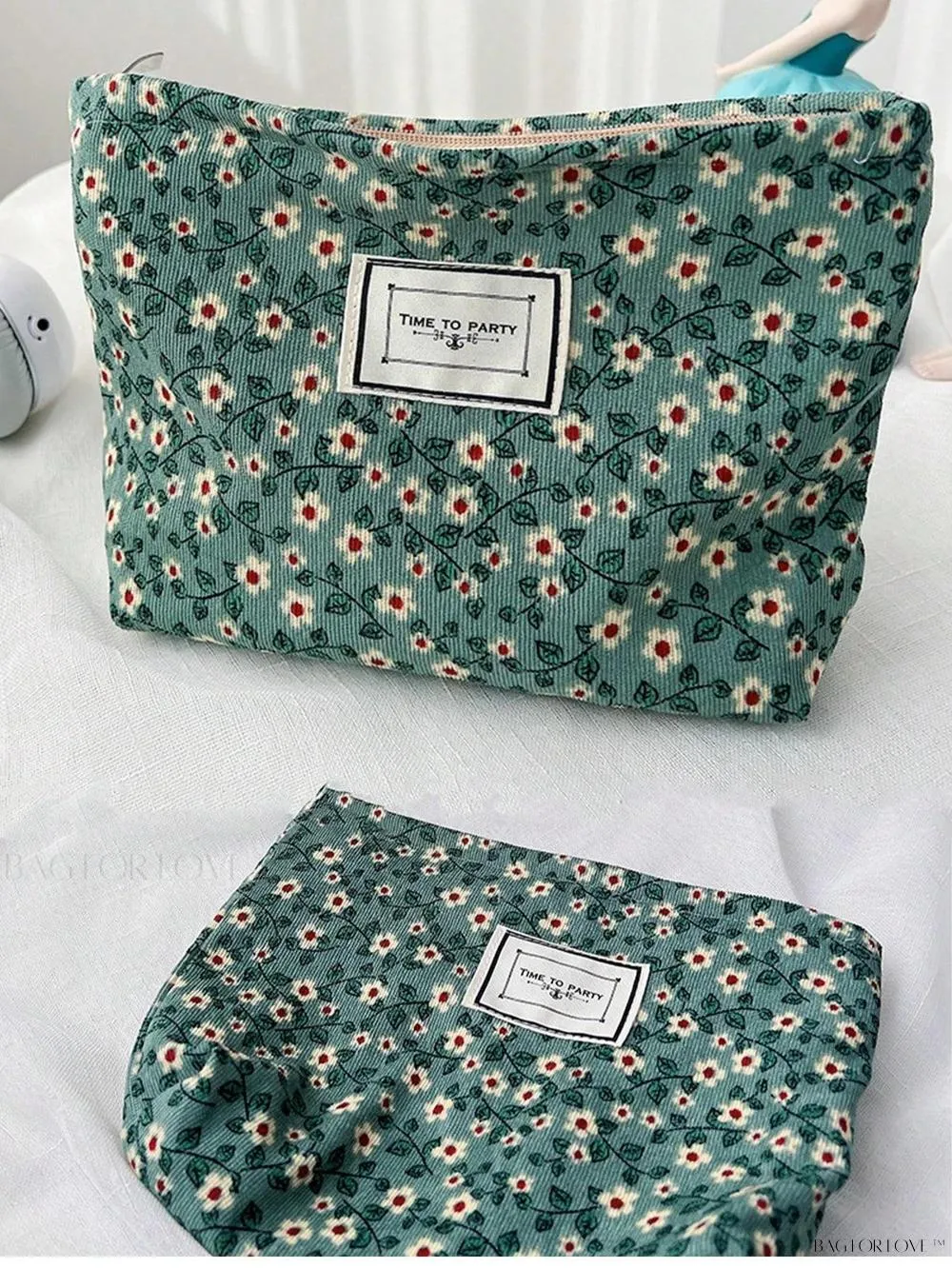 BagForLove - Retro Inspired Makeup Pouch in Army Green with Floral Accents