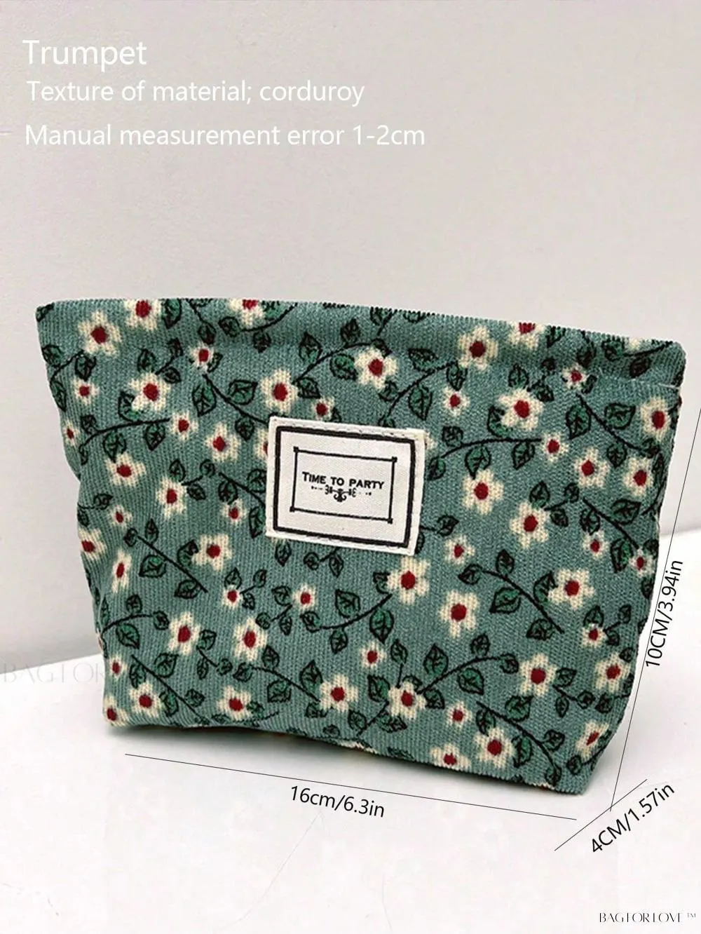 BagForLove - Retro Inspired Makeup Pouch in Army Green with Floral Accents