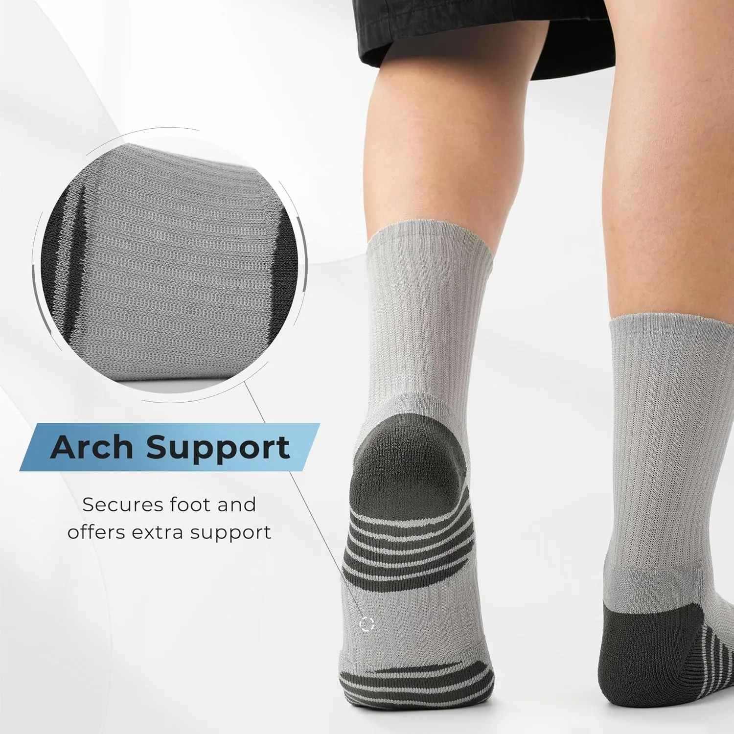BAMBOO COOL Men's Crew Socks Athletic Running Sports Socks, Cushioned Moisture Wicking, Breathable Arch Support 6 Pack