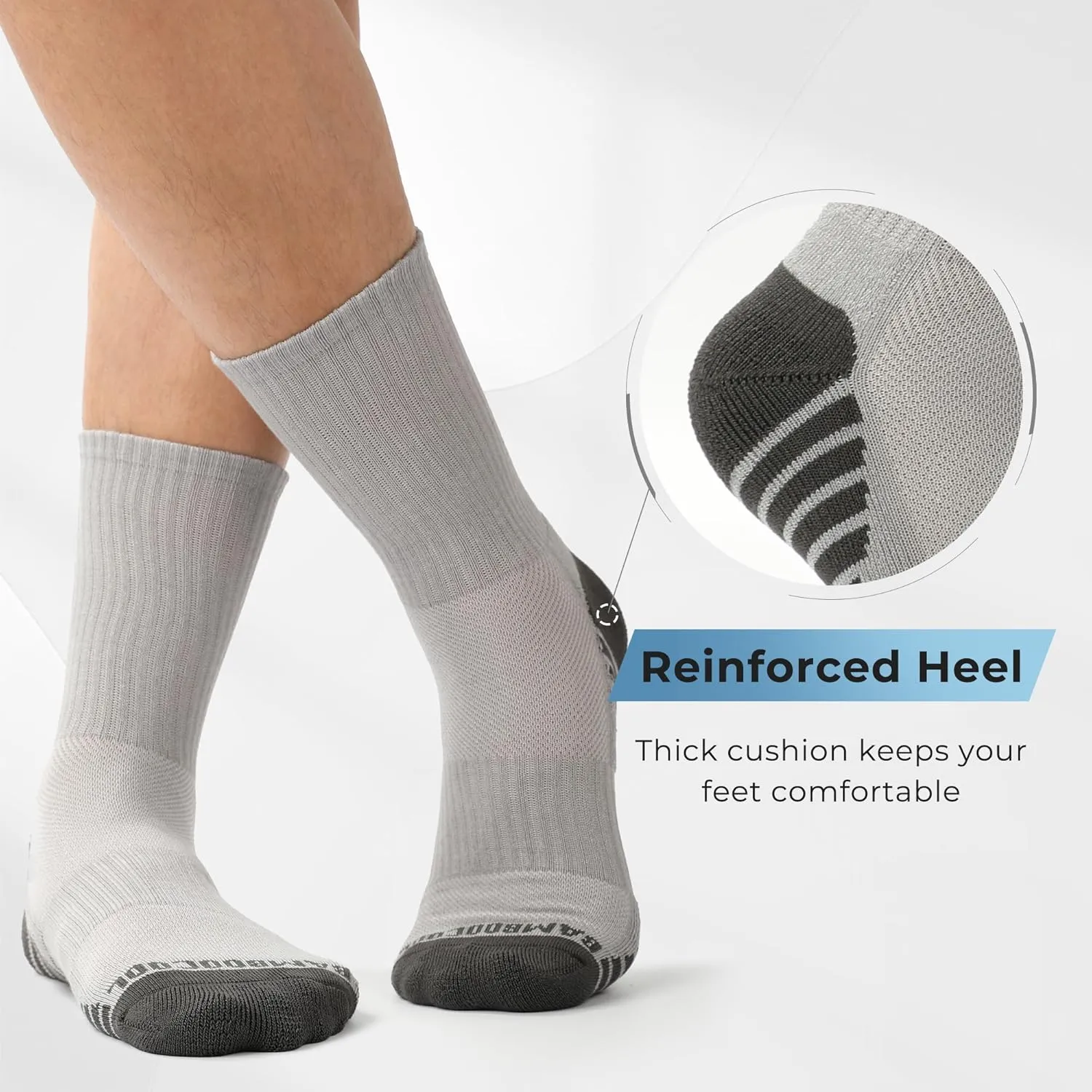 BAMBOO COOL Men's Crew Socks Athletic Running Sports Socks, Cushioned Moisture Wicking, Breathable Arch Support 6 Pack
