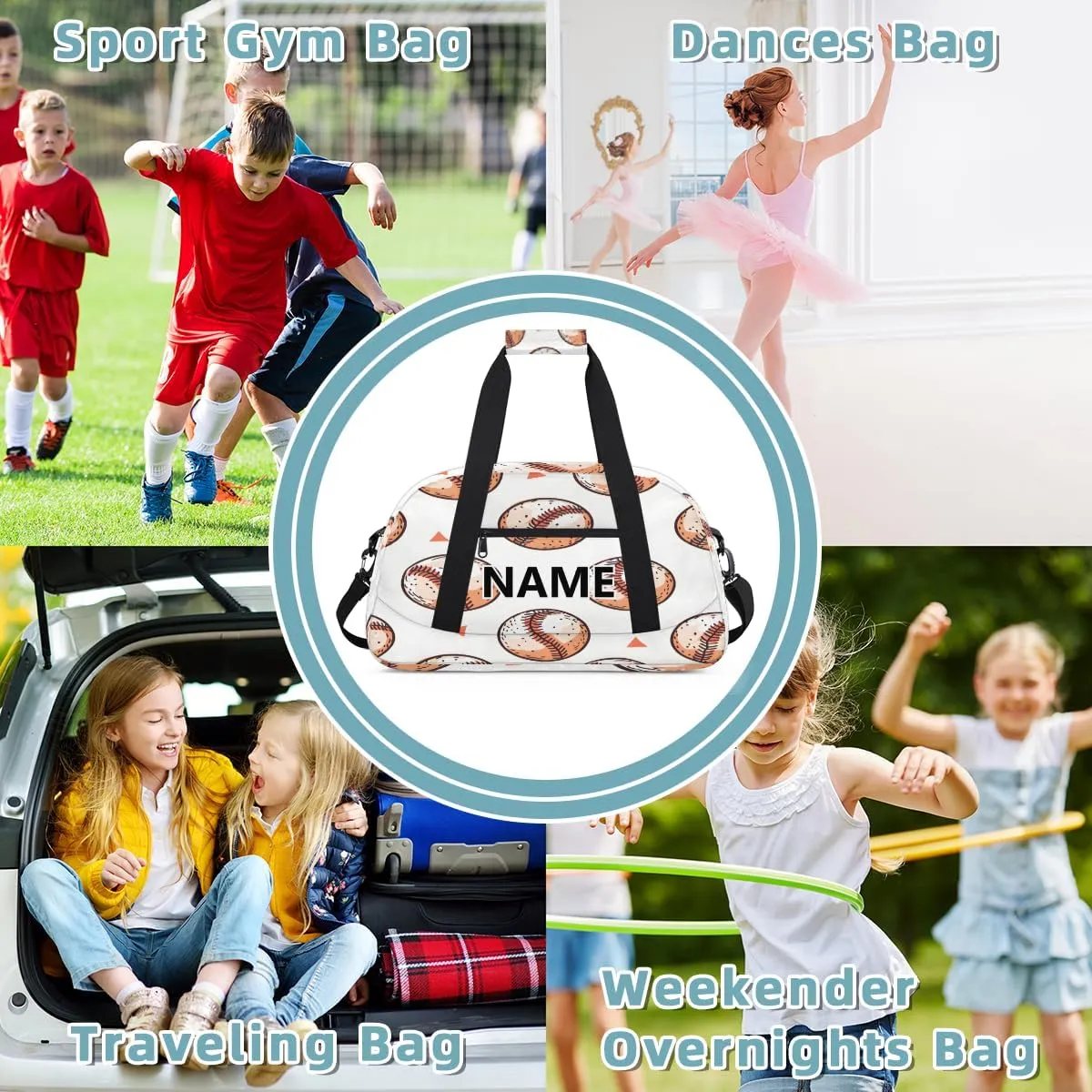 Baseball Custom Small Gym Bag 18 inch for Women Men Personalized Baseball Print Carry On Overnight Weekender Bag for Travel Work Dance Sport