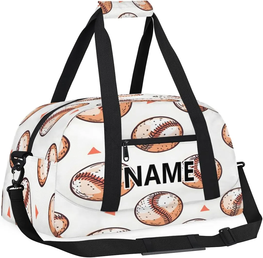 Baseball Custom Small Gym Bag 18 inch for Women Men Personalized Baseball Print Carry On Overnight Weekender Bag for Travel Work Dance Sport