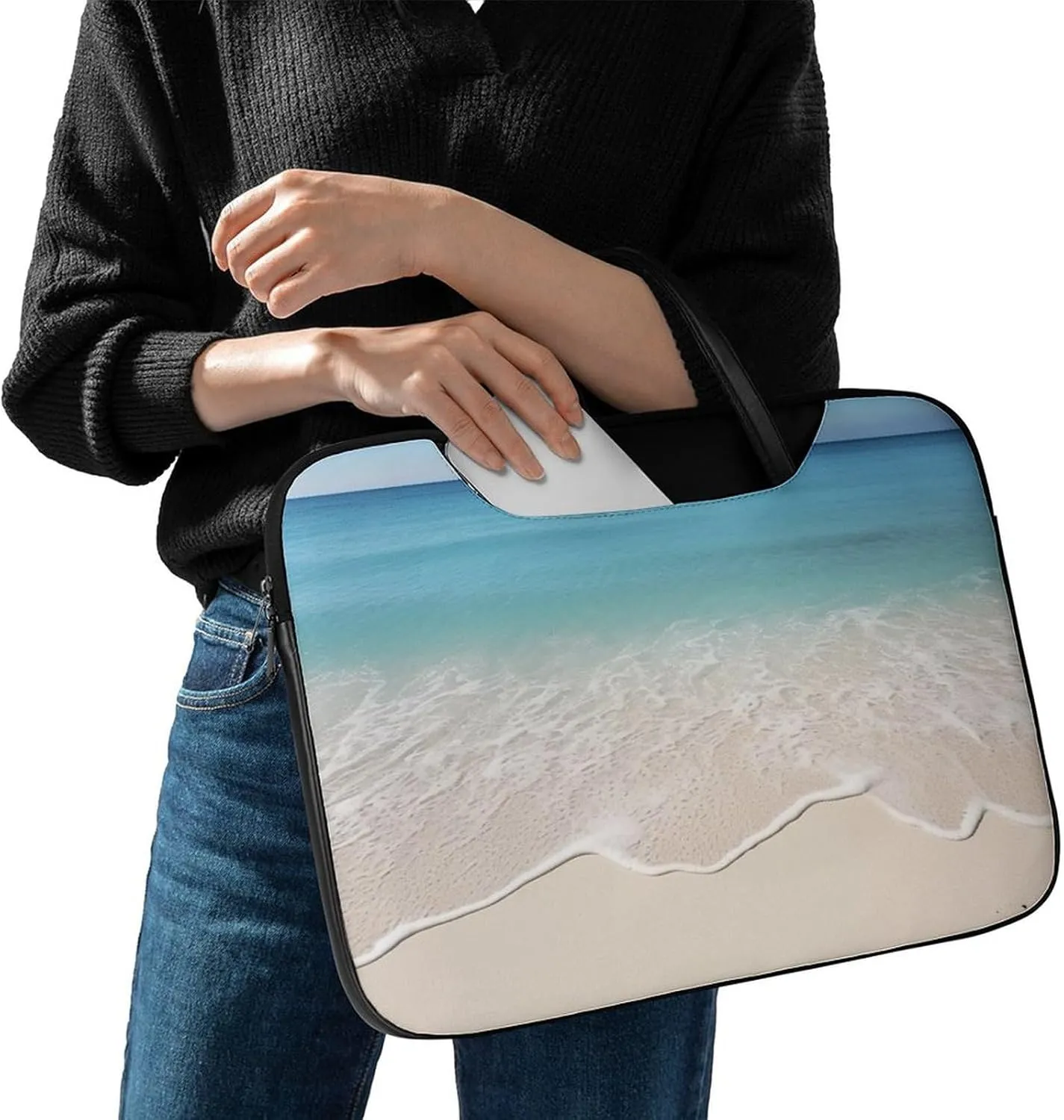 Beach Surfboard Laptop Bag for Women Handheld Leather Computer Bag Laptop Messenger Bag Briefcase