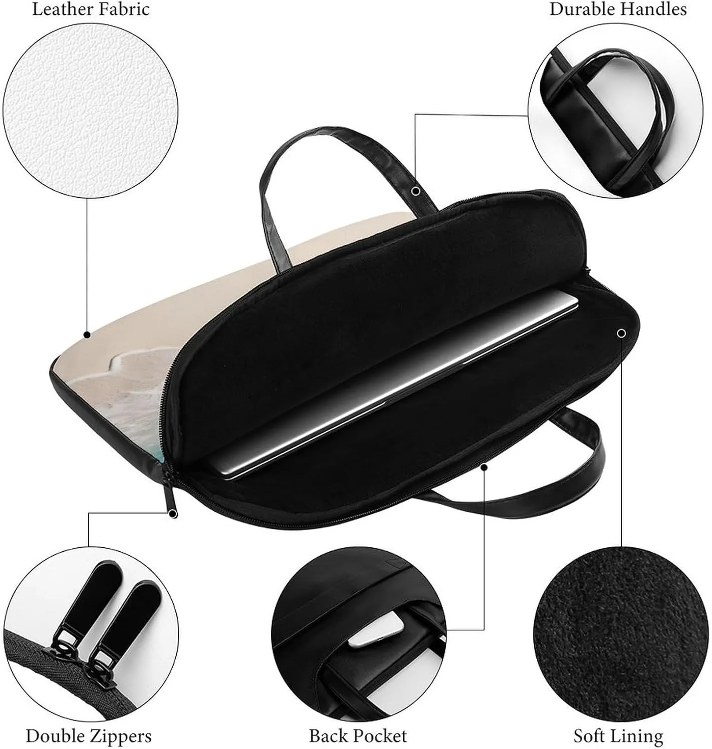 Beach Surfboard Laptop Bag for Women Handheld Leather Computer Bag Laptop Messenger Bag Briefcase