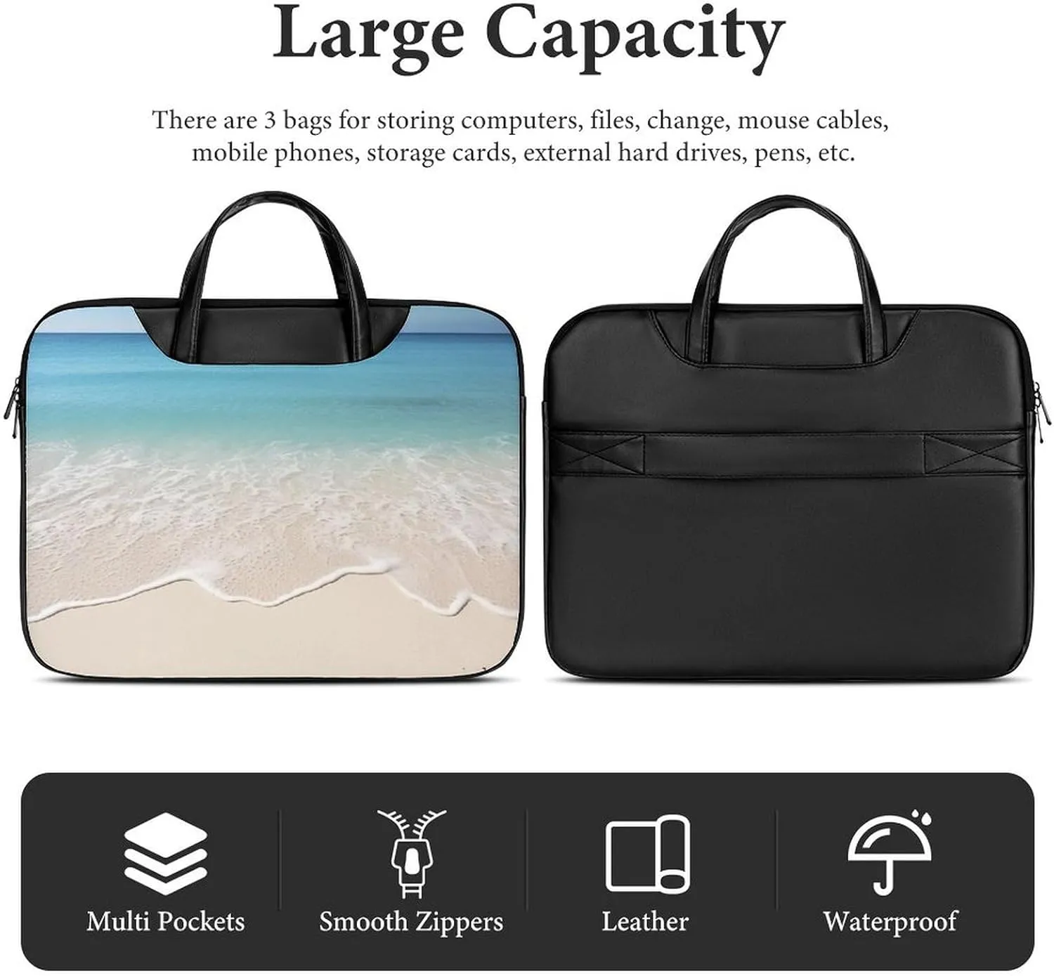 Beach Surfboard Laptop Bag for Women Handheld Leather Computer Bag Laptop Messenger Bag Briefcase