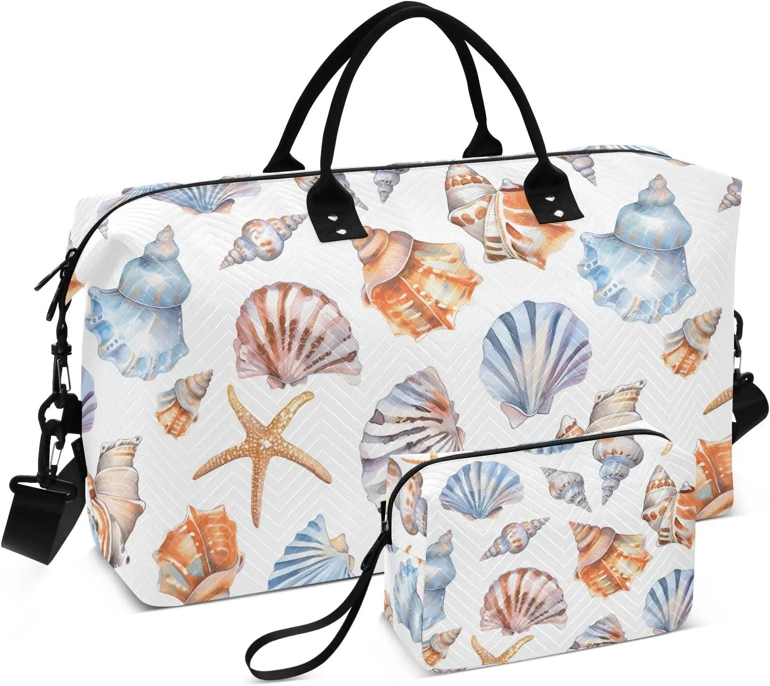 Beach Travel Duffle Bag Gym Bag, Sea Shell Elements Weekender Bags for Women with Toiletry Bag Travel Tote Bag Swim Bag