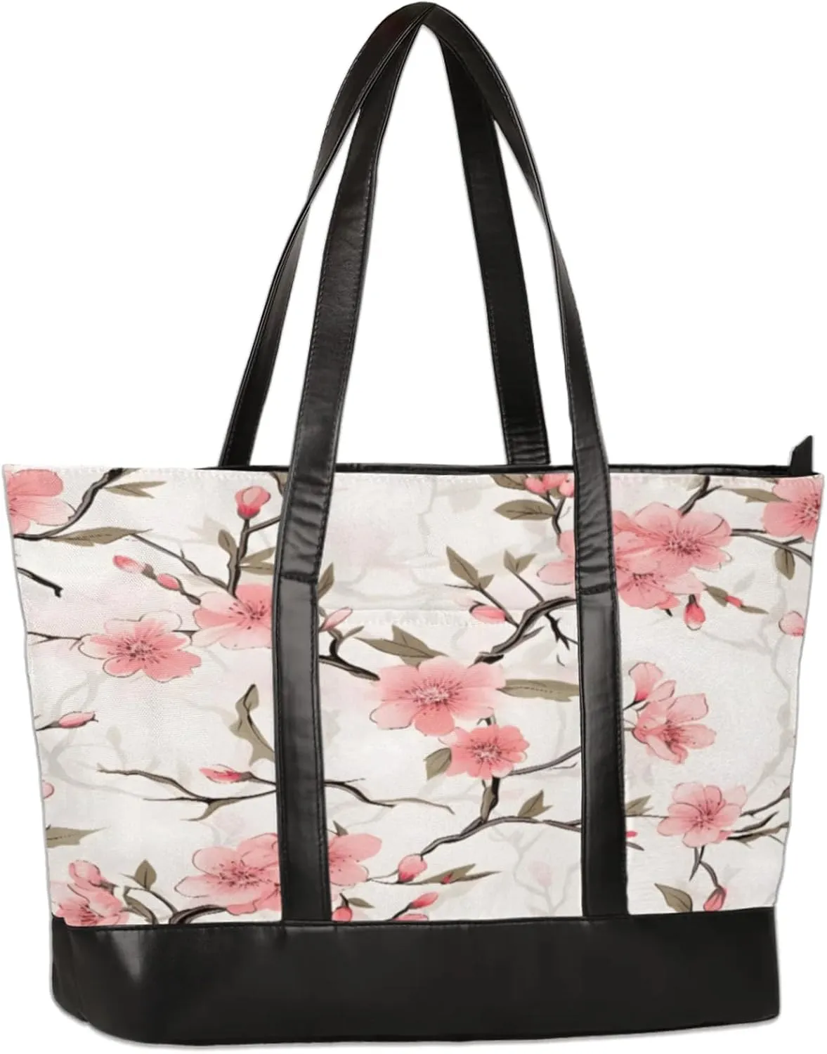 Beautiful Pink Flowers Laptop Tote Bag for Women Lightweight Work Purse with Multiple Compartments Fits 13-15.6 Inch Laptop Tablet Shoulder Bag for Office Travel Daily Use