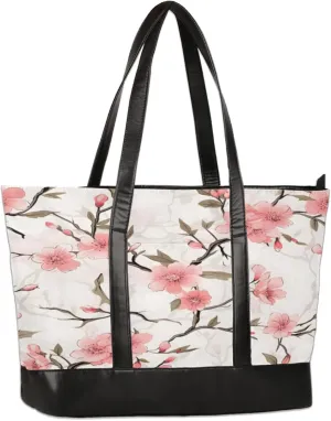 Beautiful Pink Flowers Laptop Tote Bag for Women Lightweight Work Purse with Multiple Compartments Fits 13-15.6 Inch Laptop Tablet Shoulder Bag for Office Travel Daily Use