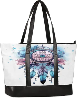 Beautiful Watercolour Dreamcatcher Laptop Tote Bag for Women Lightweight Work Purse with Multiple Compartments Fits 13-15.6 Inch Laptop Tablet Shoulder Bag for Office Travel Daily Use