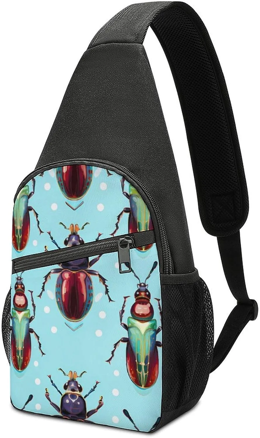 Beetles and Insects Print Sling Bag Casual Chest Bag Daypack Unisex Crossbody Backpack for Travel Sports Outdoors
