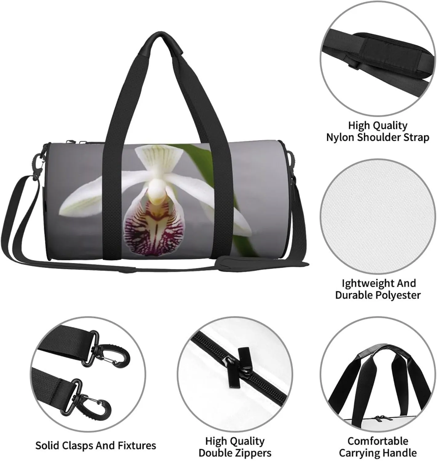 Bell orchid Printed Travel Bag,Round Personal Item Storage bag,Foldie Duffel Bag for Traveling Vacation,Fitness,Sports