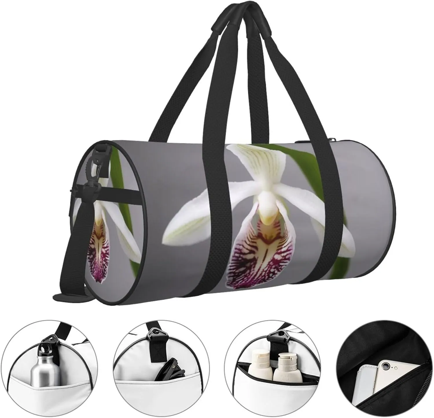Bell orchid Printed Travel Bag,Round Personal Item Storage bag,Foldie Duffel Bag for Traveling Vacation,Fitness,Sports
