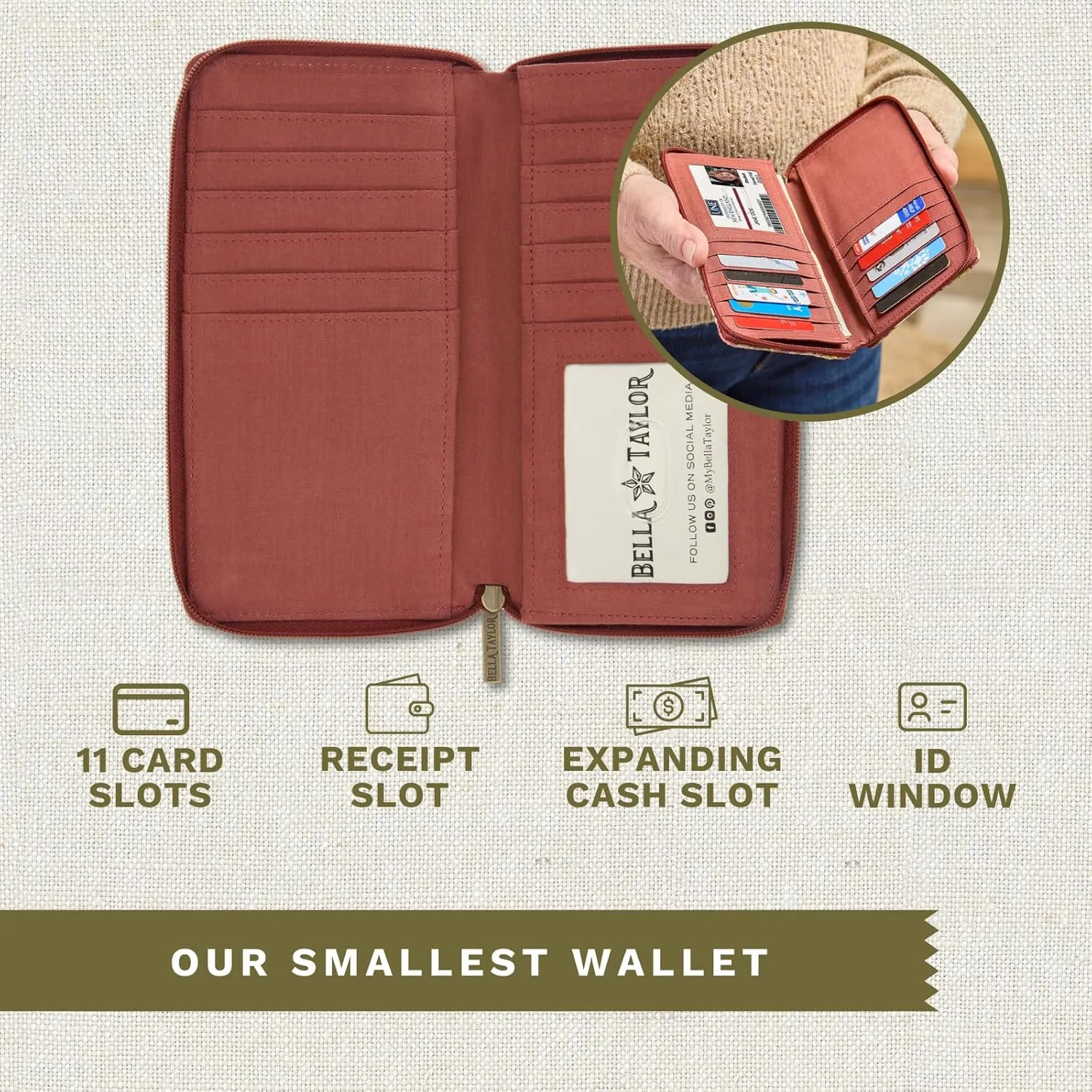 Bella Taylor Slim Card Wallet for Women | Quilted Cotton Fabric Zip Around Credit Card Wallet with RFID Protection | Autumn Garden