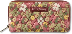 Bella Taylor Slim Card Wallet for Women | Quilted Cotton Fabric Zip Around Credit Card Wallet with RFID Protection | Autumn Garden