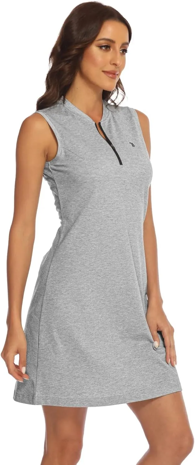 BGOWATU Women's Tennis Dress Sleeveless Golf Polo Dress Lightweight Sports Activewear Dress Zip Up