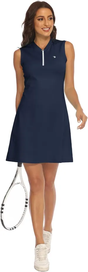 BGOWATU Women's Tennis Dress Sleeveless Golf Polo Dress Lightweight Sports Activewear Dress Zip Up
