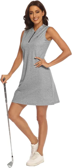 BGOWATU Women's Tennis Dress Sleeveless Golf Polo Dress Lightweight Sports Activewear Dress Zip Up